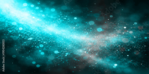 A vibrant digital background featuring a bright cyan light stream with soft glowing bokeh effects