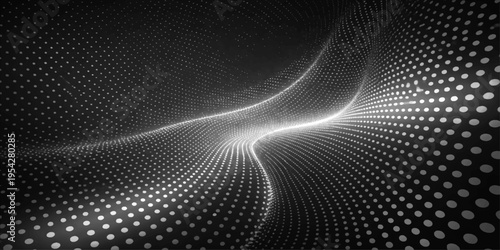 Abstract background featuring a flowing wave of glowing white dots on a deep black space backdrop