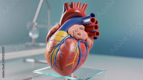 Wallpaper Mural Human heart model on glass stand in medical setting with blue background Torontodigital.ca