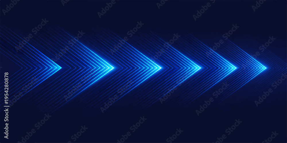 Obraz premium Abstract background featuring multiple glowing blue neon arrows pointing towards the right side
