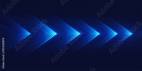 Abstract background featuring multiple glowing blue neon arrows pointing towards the right side