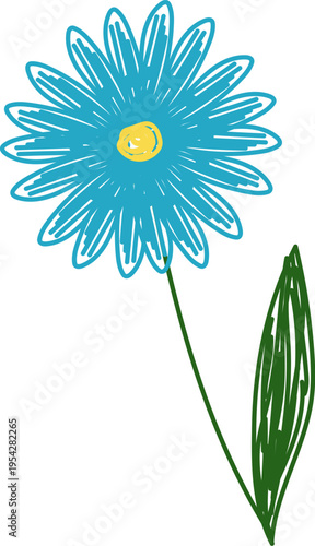 Flower Doodle With Stem Crayon Sketch