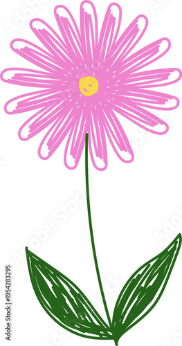 Flower Doodle With Stem Crayon Style