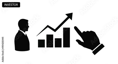 investor pointing to growing business graph statistics