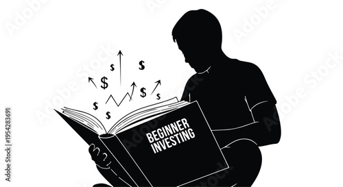 man reading beginner investing book with money flying out