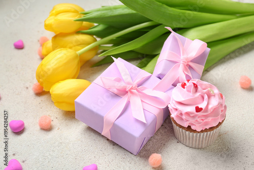 Presents, yellow tulips and...