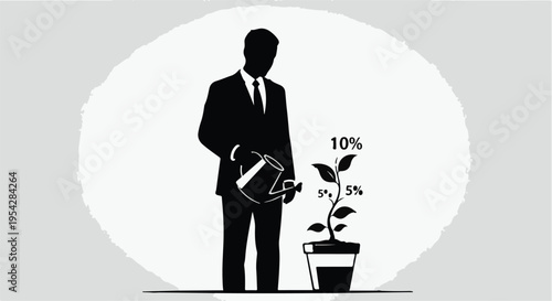 Businessman nurturing growth and investment with watering can