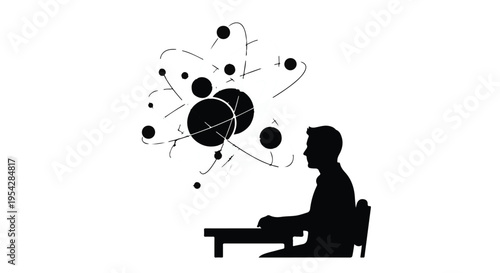 silhouette of man sitting at desk with brainstorming concept