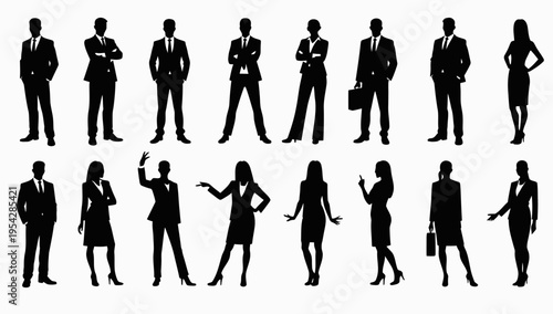 Businessman silhouettes , group of standing business men and women 
