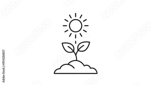 Seedling Growth Line Art Under Sunlight Eco Friendly Plant Sprout Sustainability Illustration