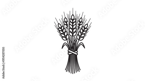 Wheat Bundle Icon Agriculture Grain Sheaf Harvest Symbol Line Illustration