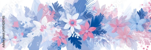 Blue and pink flower bouquet with a white background