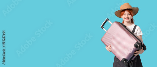 Cute girl with suitcase on ...