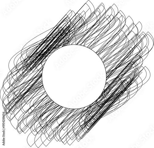 circular scribble fill with central negative space area defined by lines