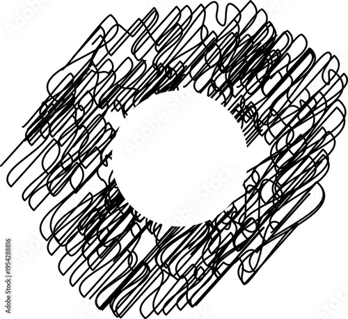 circular shape formed by uneven scribble lines with grain distribution