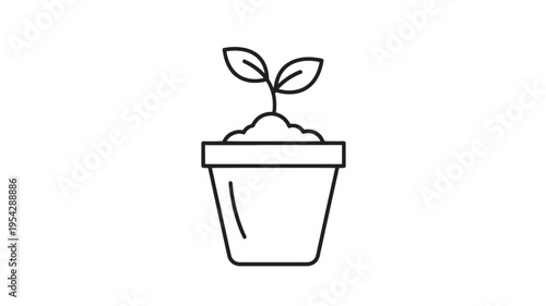 Simple Line Drawing of Small Plant in Pot for Growth and Development Concepts