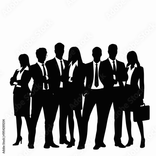 Businessman silhouettes , group of standing business men and women 

