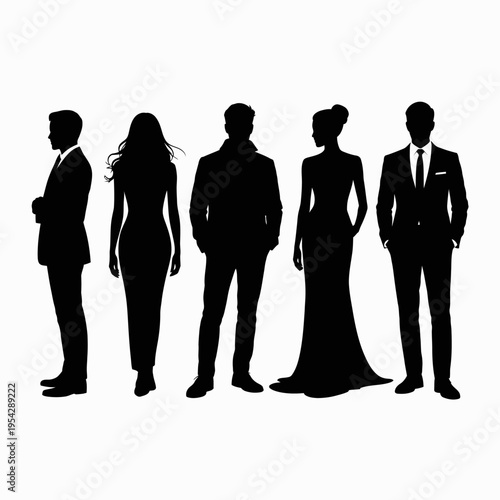 Businessman silhouettes , group of standing business men and women 

