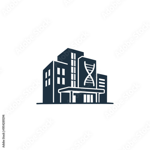 Modern Architecture Building with DNA Helix Symbol Representing Biotechnology and Genetic Research