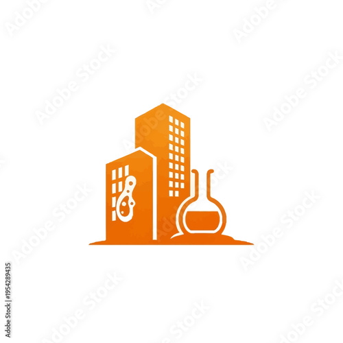 Chemical Industry building with laboratory flask and beaker illustration