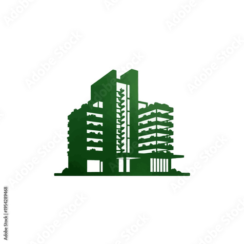 Green building with vertical gardens and balconies symbolizing eco-friendly architecture and sustainable urban living