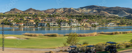 Panoramic view of lake Las Vegas neighborhood Nevada.