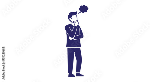 A silhouetted man contemplates with a thought bubble above his head