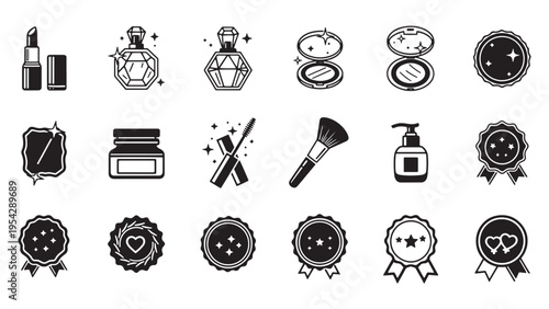 Beauty Skincare And Achievement Reward Icon Set Combining Cosmetic Products With Business Success Badges For Branding Loyalty Programs E Commerce Marketing And Customer Engagement Strategy