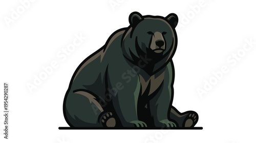 Bear Graphic Illustration of a Powerful Black Bear Sitting Calmly