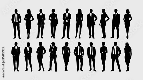 Businessman silhouettes , group of standing business men and women 
