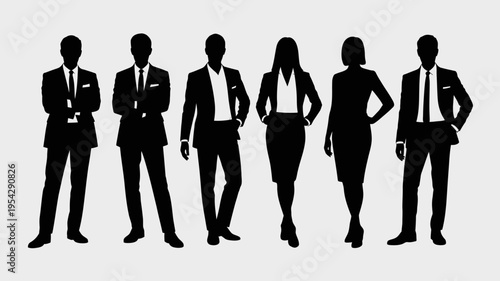 Businessman silhouettes , group of standing business men and women 
