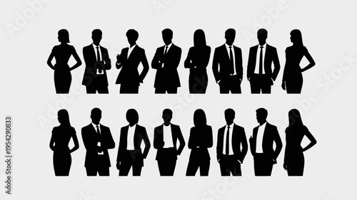 Businessman silhouettes , group of standing business men and women 
