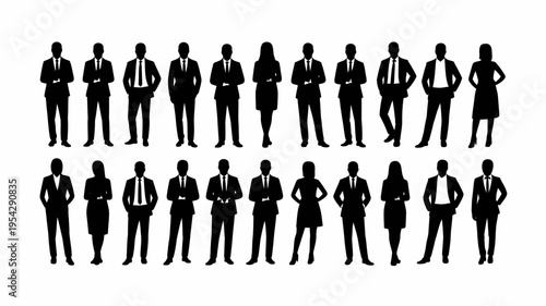 Businessman silhouettes , group of standing business men and women 
