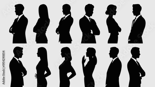 Businessman silhouettes , group of standing business men and women 
