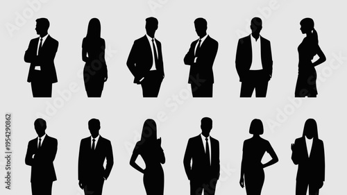 Businessman silhouettes , group of standing business men and women 
