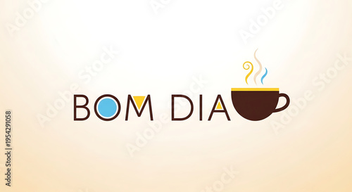A vector graphic illustration of a steaming cup of coffee with the phrase 'Bom Dia' in a modern flat design style