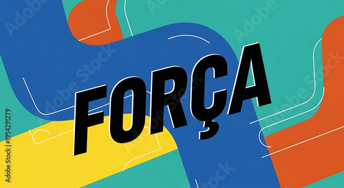 A vibrant and modern vector graphic illustration with the word FORÇA in bold black letters