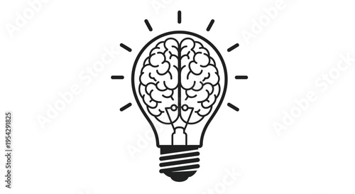 A lightbulb outline containing a detailed illustration of a human brain