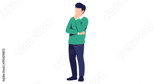 A stylized illustration of a man standing in a thoughtful pose deep in contemplation