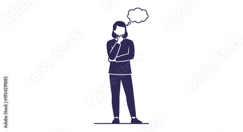 Woman in silhouette contemplating with a thought bubble above her head