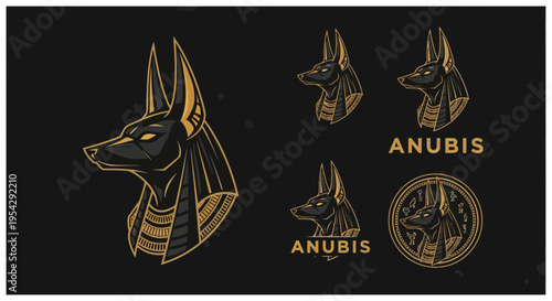 Golden Anubis Egyptian God Symbols.