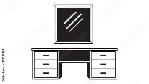 Minimal Desk Vanity With Mirror Icon Representing Modern Beauty Workspace Storage Organization And Cosmetic Studio Setup For Branding And Digital Marketing Use