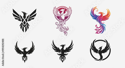 Collection of various phoenix bird logos.