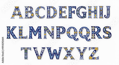 A colorful floral alphabet vector illustration on a white background