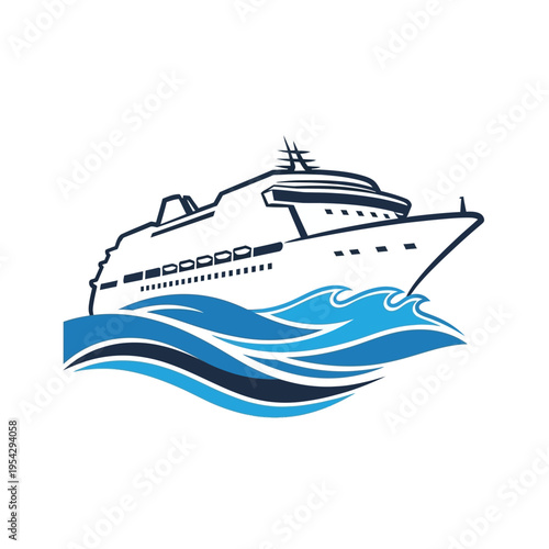 Luxury Cruise Ship Sailing on Blue Ocean Waves.