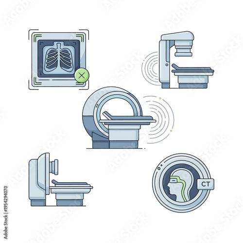 Medical Imaging Technology Collection Featuring X-ray MRI and CT Scans.