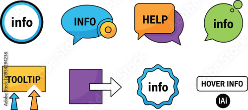 Information and Help UI Icons Set with Speech Bubbles Tooltip Labels Hover Info and Notification Elements Vector Illustration for Web and App Interface Design