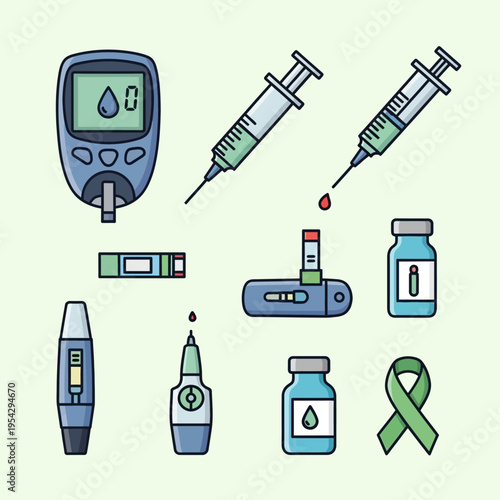 Diabetes management tools and medical supplies for blood sugar control.
