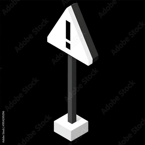 Warning Sign with Exclamation Mark Symbol isolated on black background.