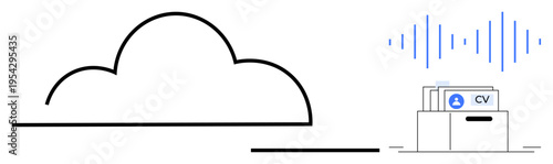 Cloud storage concept. Cloud storage for digital files and data organization with sound wave visualization. Cloud storage enabling streamlined file sharing and audio data synchronization. For tech